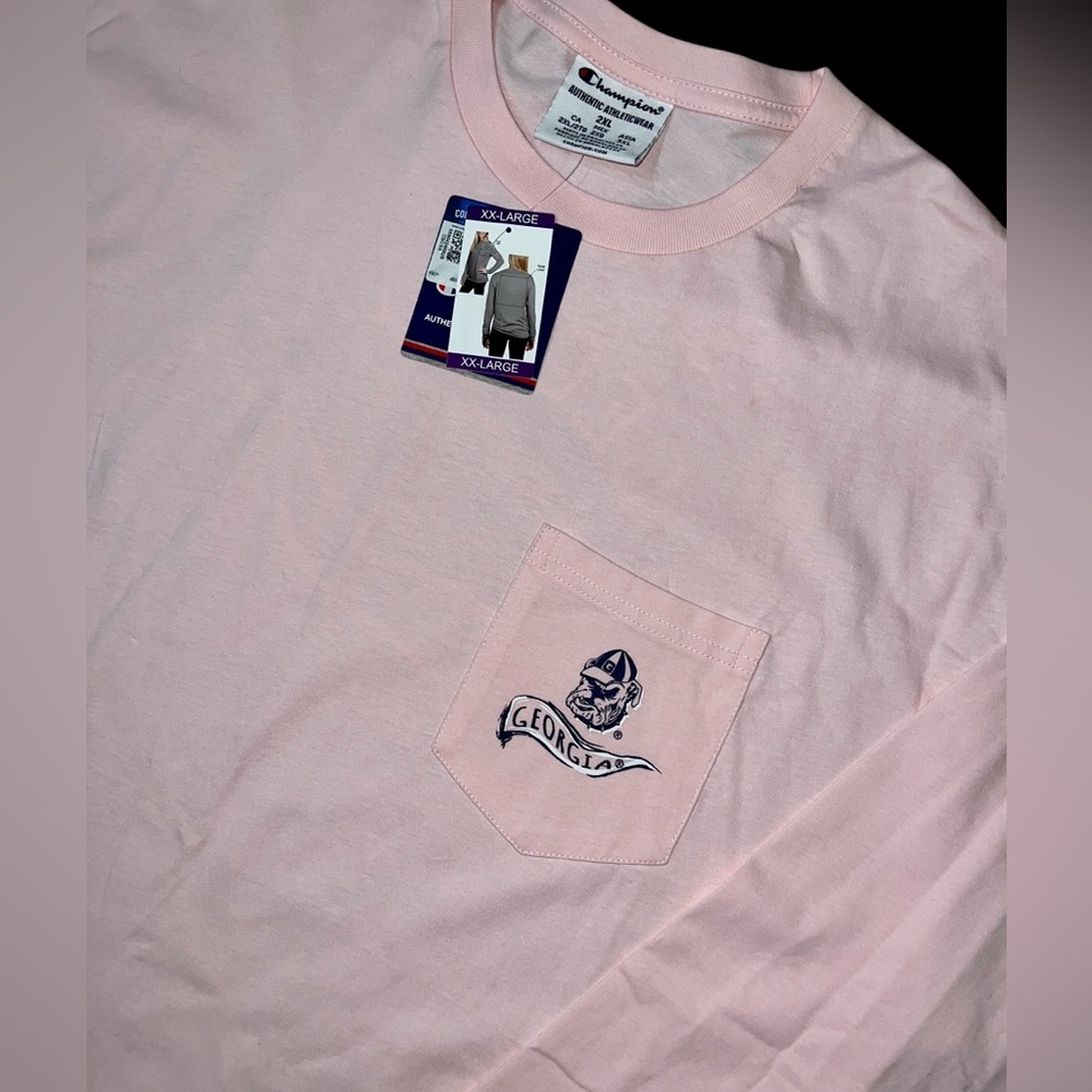 NWT Women’s 2XL Champion Pink Georgia Bulldogs Long Sleeve Pocket Tee Shirt